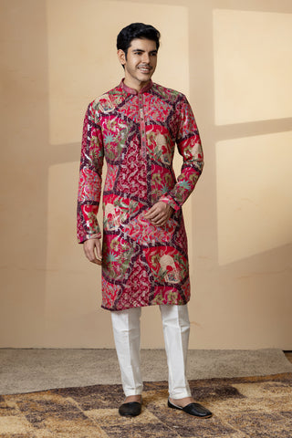 RED SEQUIN PRINT KURTA SET