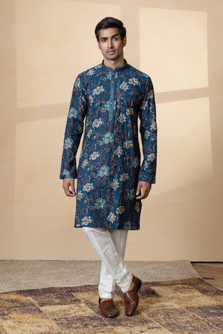 BLUE SEQUIN PRINT KURTA SET