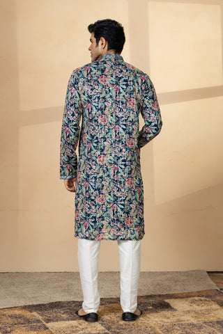 NAVY BLUE SEQUIN PRINT KURTA