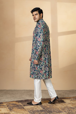 NAVY BLUE SEQUIN PRINT KURTA