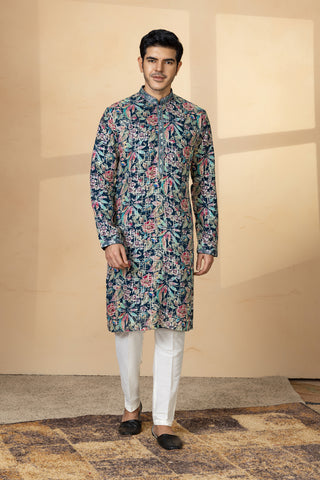 NAVY BLUE SEQUIN PRINT KURTA