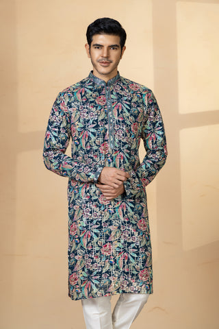 NAVY BLUE SEQUIN PRINT KURTA