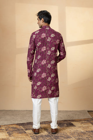 WINE SEQUIN PRINT KURTA SET