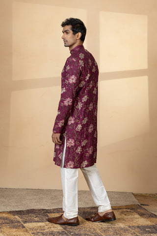 WINE SEQUIN PRINT KURTA SET