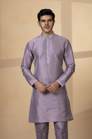 LAVENDER SILK JACKET KURTA SET