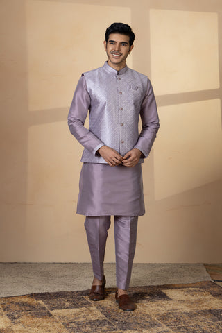 LAVENDER SILK JACKET KURTA SET