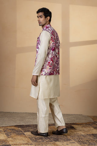 PURPLE PUSHP JACKET KURTA SET