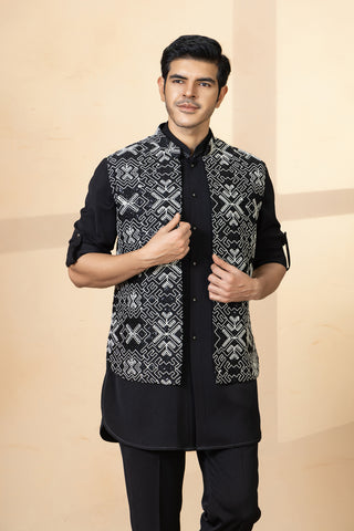 BLACK ARTSY JACKET KURTA SET