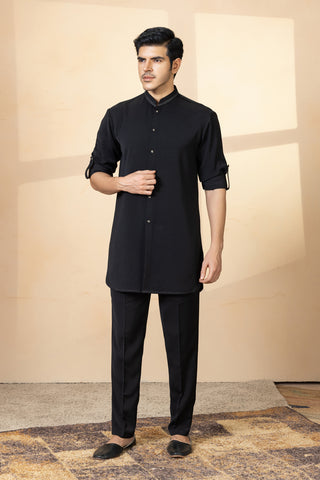 BLACK ARTSY JACKET KURTA SET