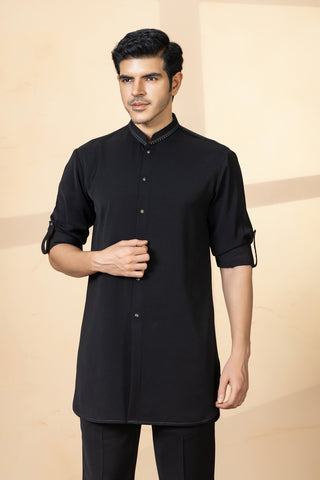 BLACK ARTSY JACKET KURTA SET