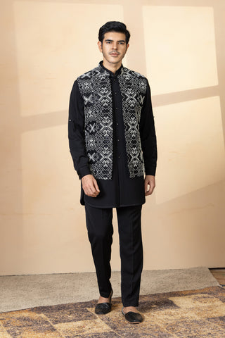 BLACK ARTSY JACKET KURTA SET