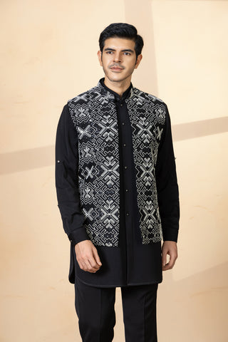 BLACK ARTSY JACKET KURTA SET