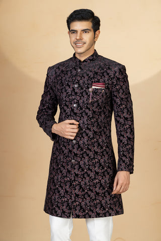 WINE FLORAL VELVET INDO WESTERN