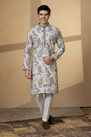 WHITE FAUNA KURTA SET