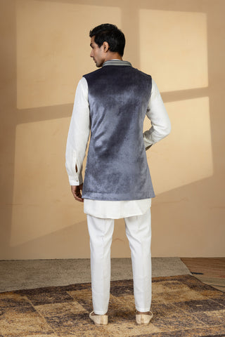 GREY  VELVET SHRUG KURTA SET