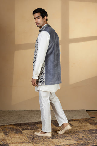 GREY  VELVET SHRUG KURTA SET