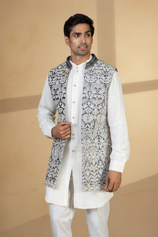 GREY  VELVET SHRUG KURTA SET