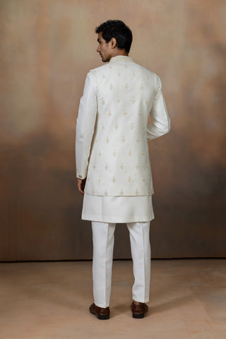 CREAM SILK JACKET KURTA SET