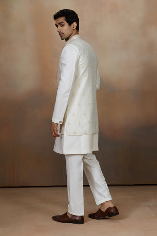 CREAM SILK JACKET KURTA SET