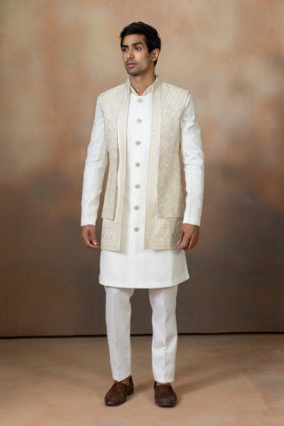 CREAM SILK JACKET KURTA SET