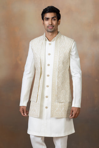 CREAM SILK JACKET KURTA SET