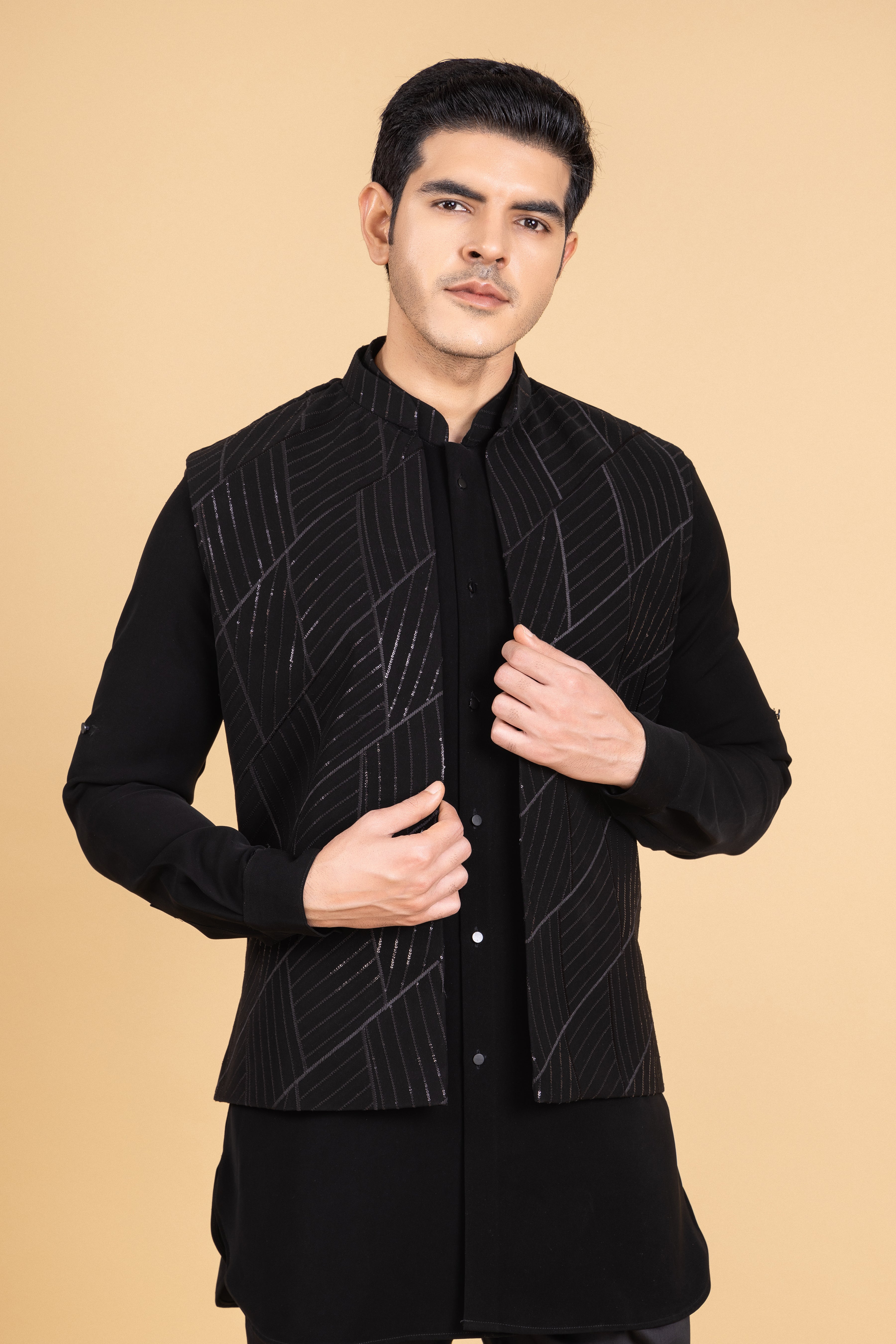 ASOS DESIGN skinny suit jacket in sequin diamond velvet in black | ASOS