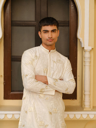 WHITE HATHI KURTA SET