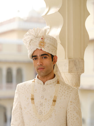 PRINCE WHITE SILK SHERWANI SET