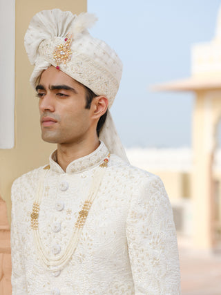 PRINCE WHITE SILK SHERWANI SET