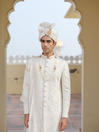 PRINCE WHITE SILK SHERWANI SET