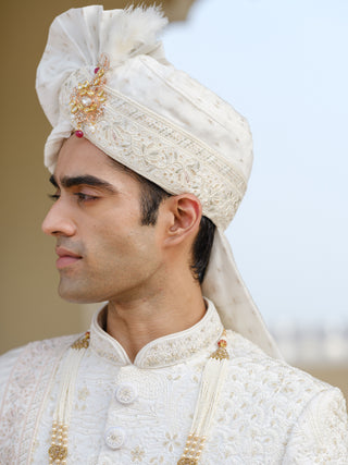 PRINCE WHITE SILK SHERWANI SET