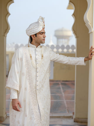 PRINCE WHITE SILK SHERWANI SET