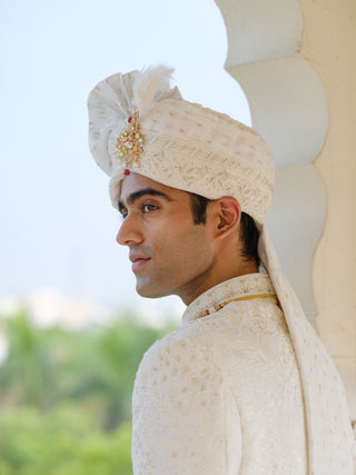 PRINCE WHITE SILK SHERWANI SET