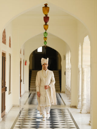 GOLD MAHARAJ SILK SHERWANI SET