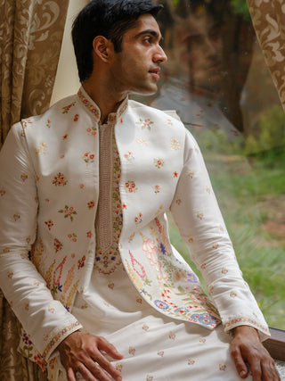 WHITE CARNIVAL JACKET KURTA SET