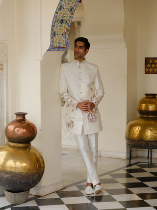 White Silk Embriodery Indo Western For MEn
