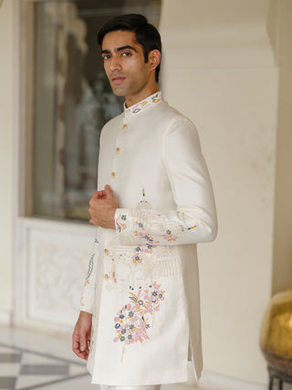 NAWAB NATURE WHITE SILK INDO WESTERN