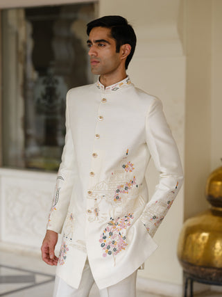 NAWAB NATURE WHITE SILK INDO WESTERN