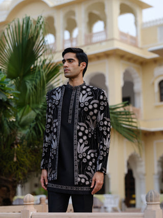 Black Shrug Velvet Designer Indo Western For men